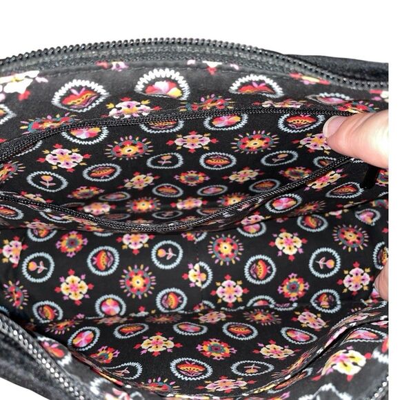 Vera Bradley Frannie Crescent Crossbody Purse Black Velvet Embroidered Floral - Picture 6 of 14